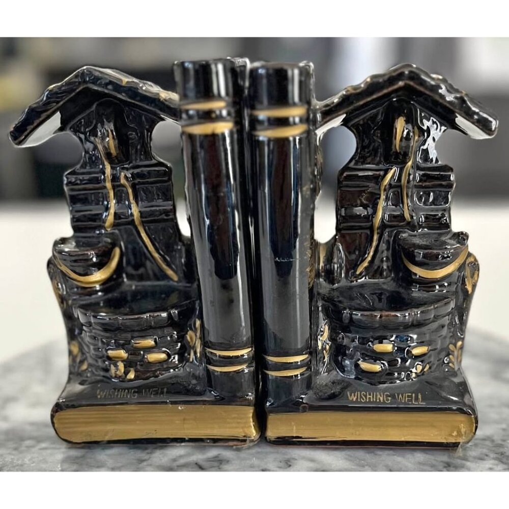 Vintage Japan Ceramic Desk Wishing Well Bookend w/pen holder - Japan